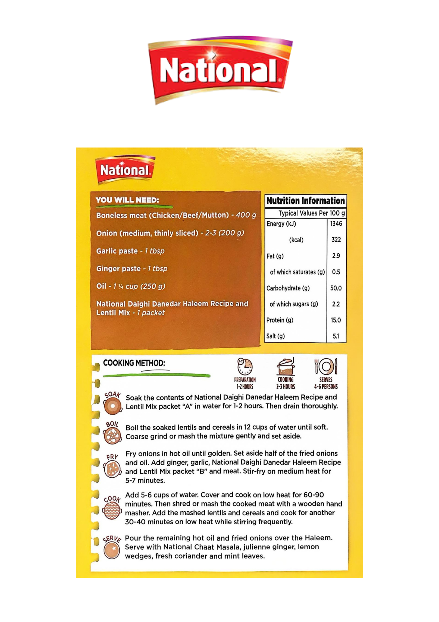 National Daighi Danedar Haleem - Recipe & Lentil Mix