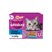 Whiskas 1+ Duo Ocean Delights Adult Wet Cat Food Pouches in Jelly (12×85g)