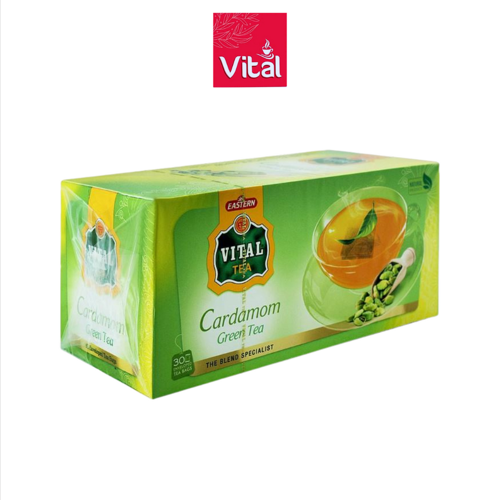 Box of Vital Cardamom Green Tea on a white background