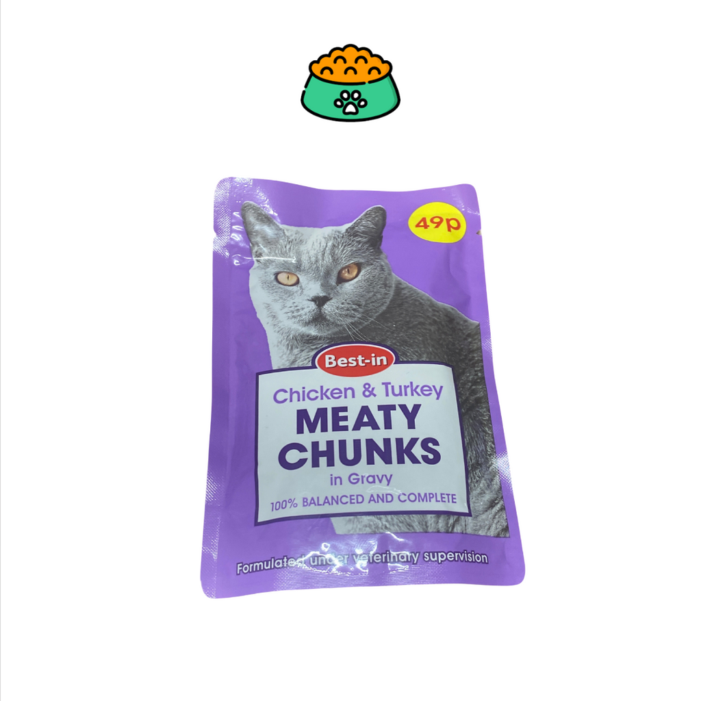 Best-in chicken & Turkey meaty chunks in gravy 100g
