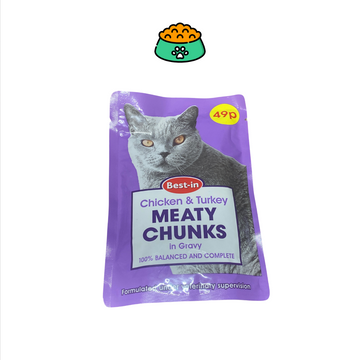 Best-in chicken & Turkey meaty chunks in gravy 100g